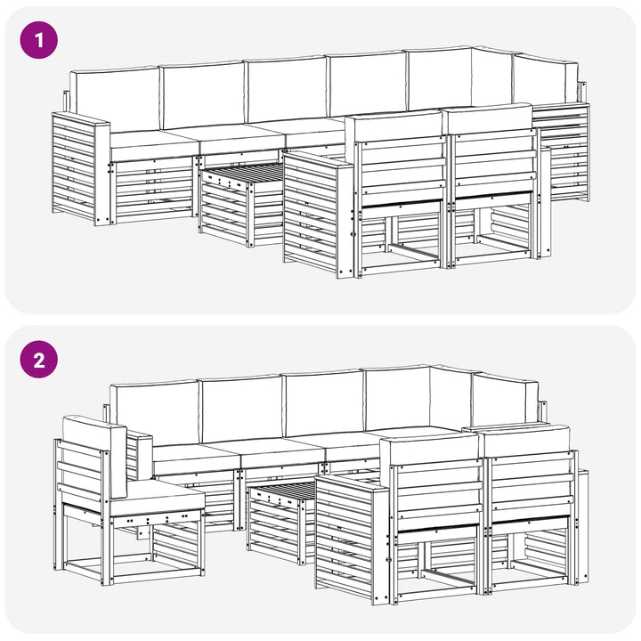 Sofasæt med pude 9 pcs Naturlig og Antracit Massivt Akacietræ