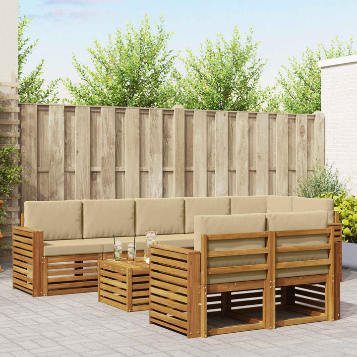 Sofasæt med pude 9 pcs Naturlig og Beige Massivt Akacietræ