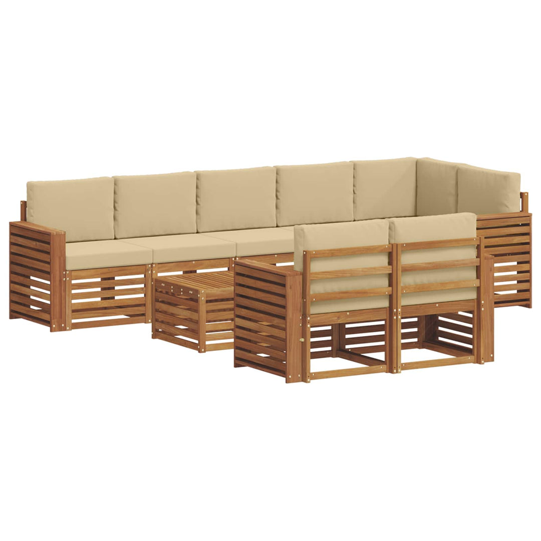 Sofasæt med pude 9 pcs Naturlig og Beige Massivt Akacietræ