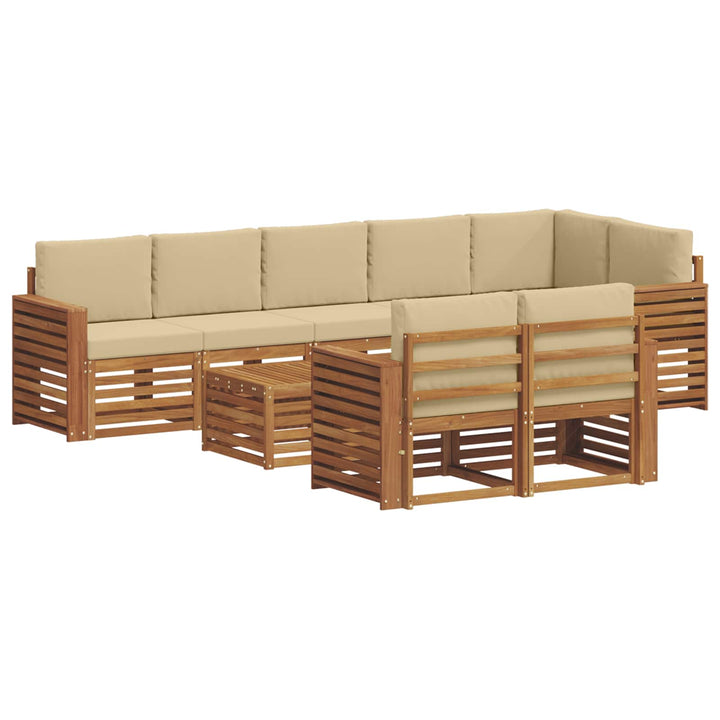 Sofasæt med pude 9 pcs Naturlig og Beige Massivt Akacietræ