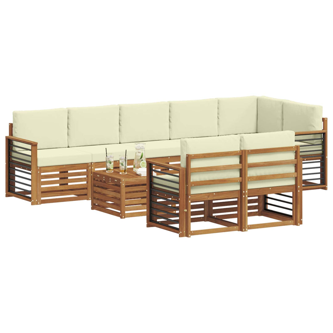 Sofasæt med pude 9 pcs Naturlig og Fløde Massivt Akacietræ