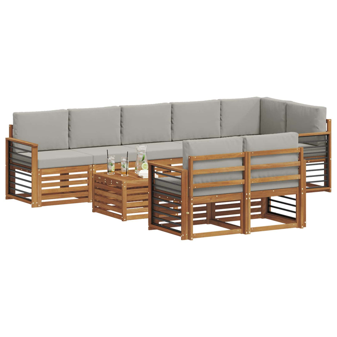 Sofasæt med pude 9 pcs Naturlig og Lys Grå Massivt Akacietræ