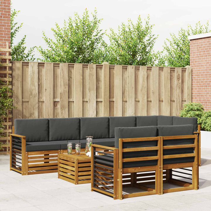Sofasæt med pude 9 pcs Naturlig og Antracit Massivt Akacietræ