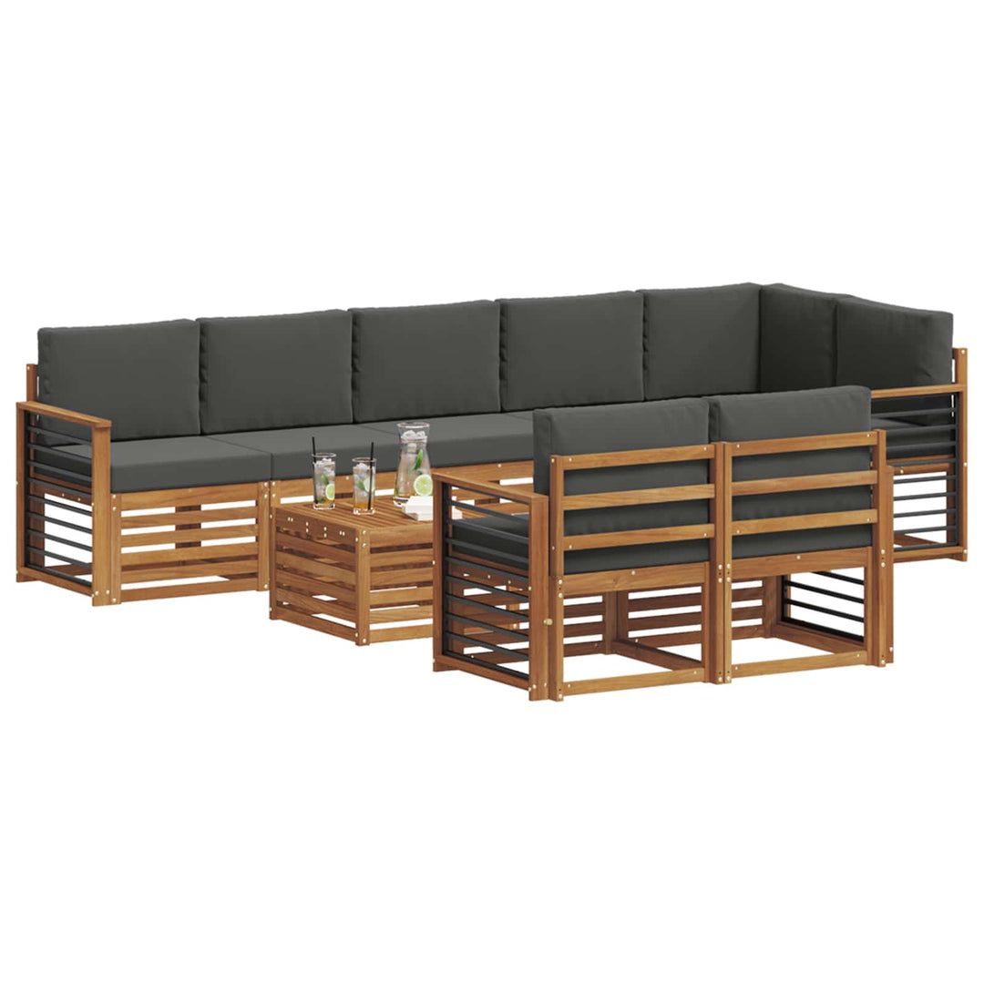 Sofasæt med pude 9 pcs Naturlig og Antracit Massivt Akacietræ