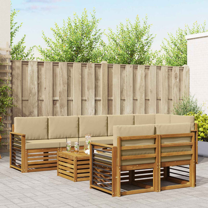 Sofasæt med pude 9 pcs Naturlig og Beige Massivt Akacietræ