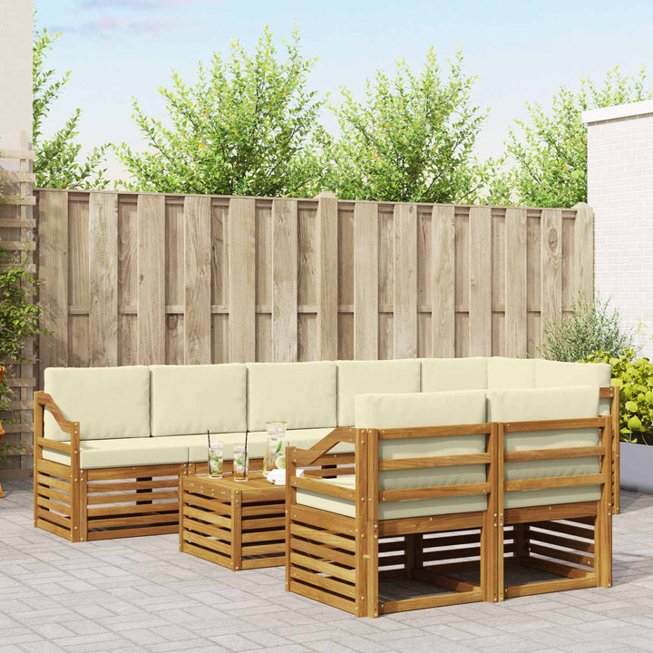 Sofasæt med pude 9 pcs Naturlig og Fløde Massivt Akacietræ
