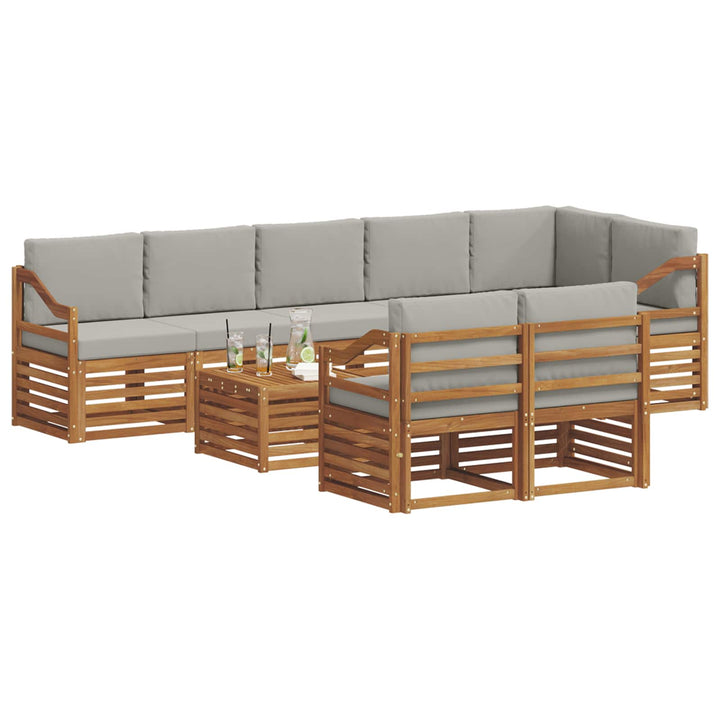 Sofasæt med pude 9 pcs Naturlig og Lys Grå Massivt Akacietræ
