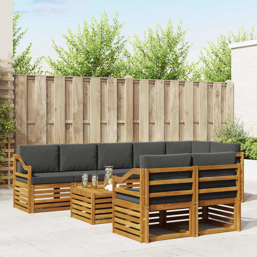 Sofasæt med pude 9 pcs Naturlig og Antracit Massivt Akacietræ