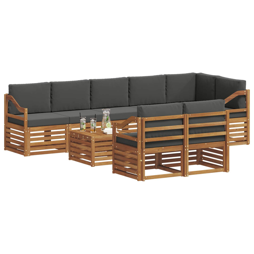 Sofasæt med pude 9 pcs Naturlig og Antracit Massivt Akacietræ