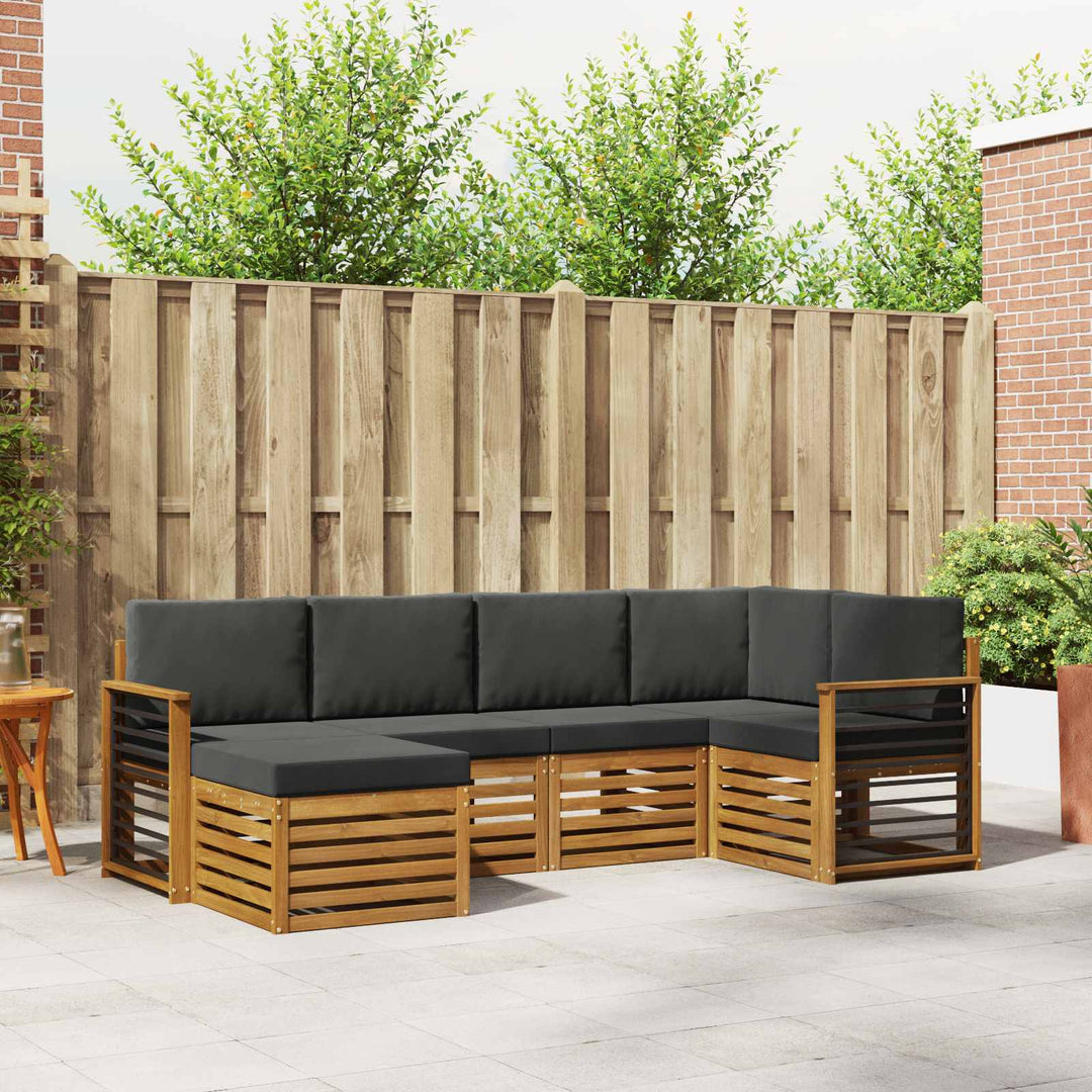 Sektionalsofa sæt 6 pcs Naturlig og Antracit Massivt Akacietræ