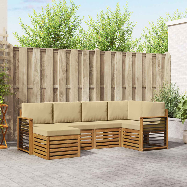 Sektionalsofa sæt 6 pcs Naturlig og Beige Massivt Akacietræ
