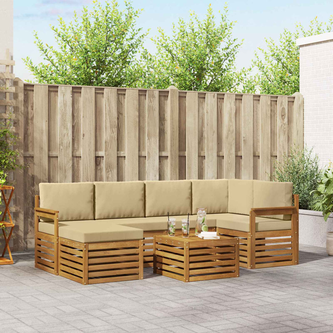 Sektionalsofa sæt 7 pcs Naturlig og Beige Massivt Akacietræ