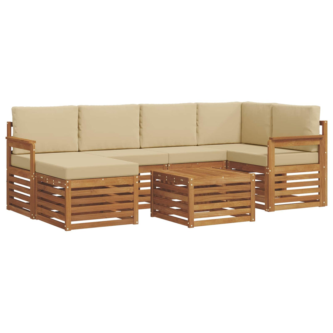 Sektionalsofa sæt 7 pcs Naturlig og Beige Massivt Akacietræ