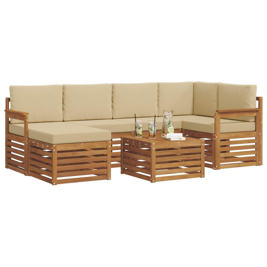 Sektionalsofa sæt 7 pcs Naturlig og Beige Massivt Akacietræ