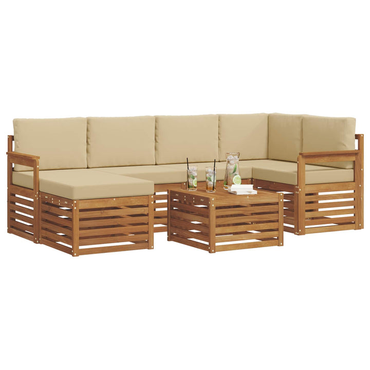 Sektionalsofa sæt 7 pcs Naturlig og Beige Massivt Akacietræ