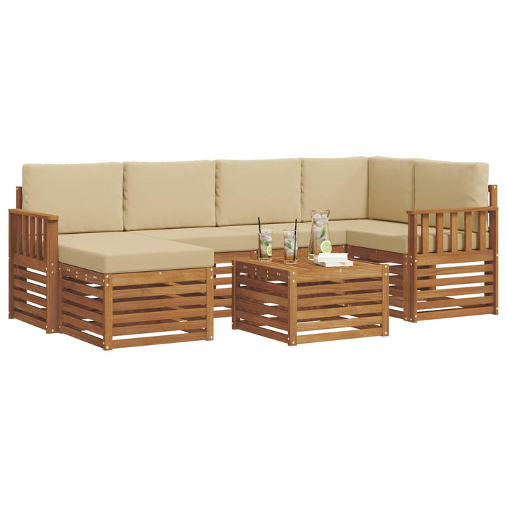Sektionalsofa sæt 7 pcs Naturlig og Beige Massivt Akacietræ