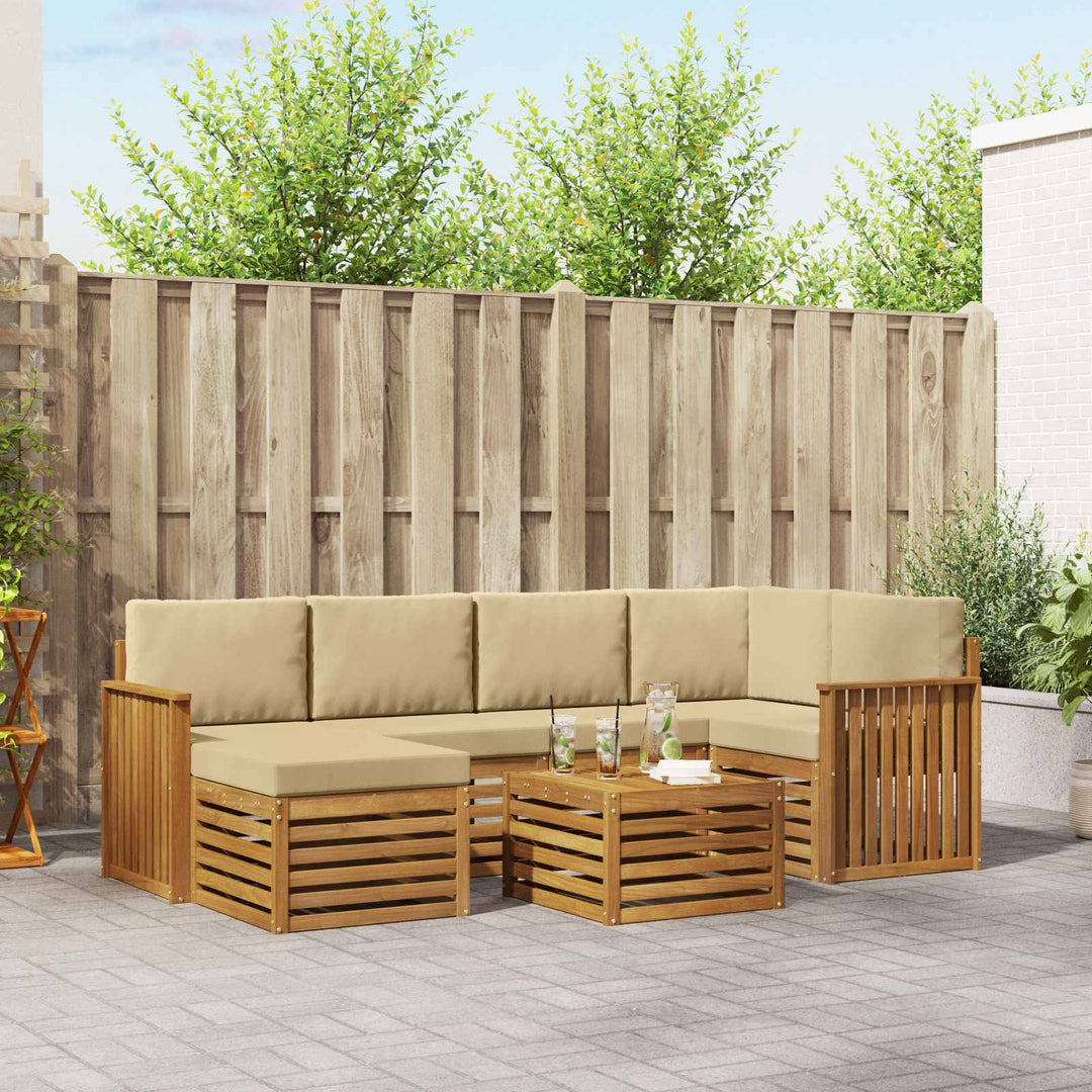 Sektionalsofa sæt 7 pcs Naturlig og Beige Massivt Akacietræ