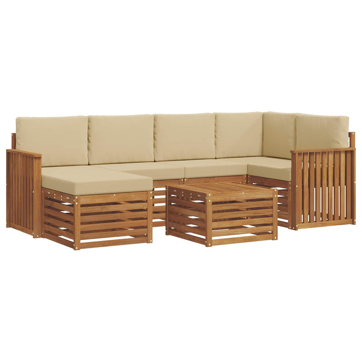 Sektionalsofa sæt 7 pcs Naturlig og Beige Massivt Akacietræ