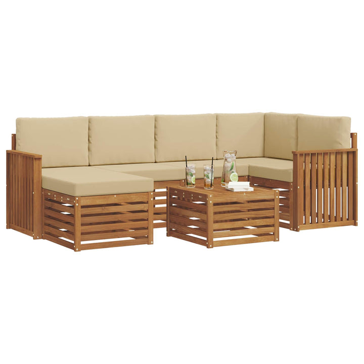 Sektionalsofa sæt 7 pcs Naturlig og Beige Massivt Akacietræ