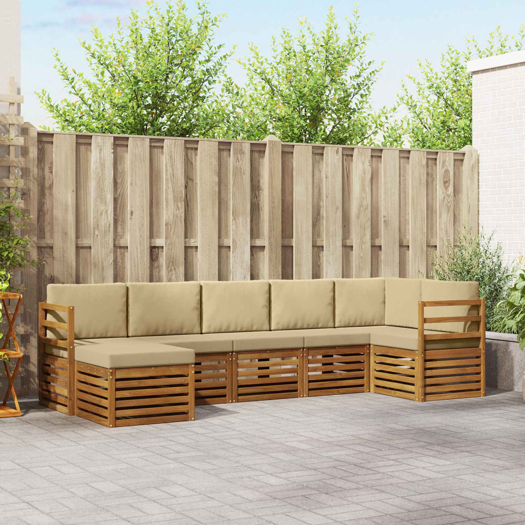 Sektionalsofa sæt 7 pcs Naturlig og Beige Massivt Akacietræ