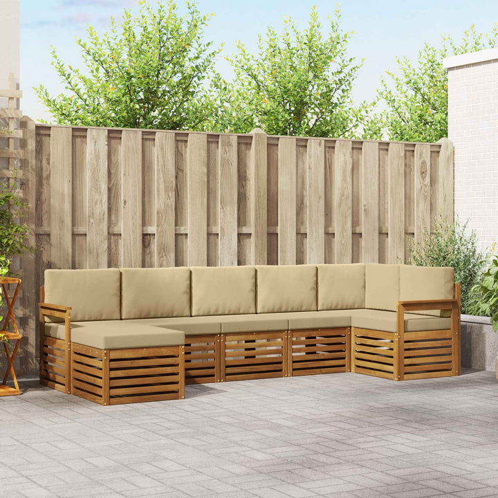 Sektionalsofa sæt 7 pcs Naturlig og Beige Massivt Akacietræ