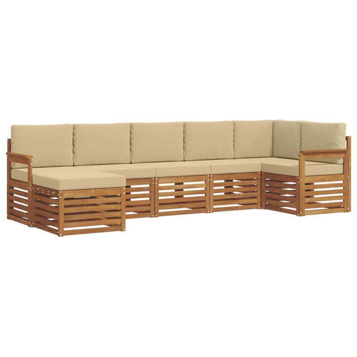 Sektionalsofa sæt 7 pcs Naturlig og Beige Massivt Akacietræ