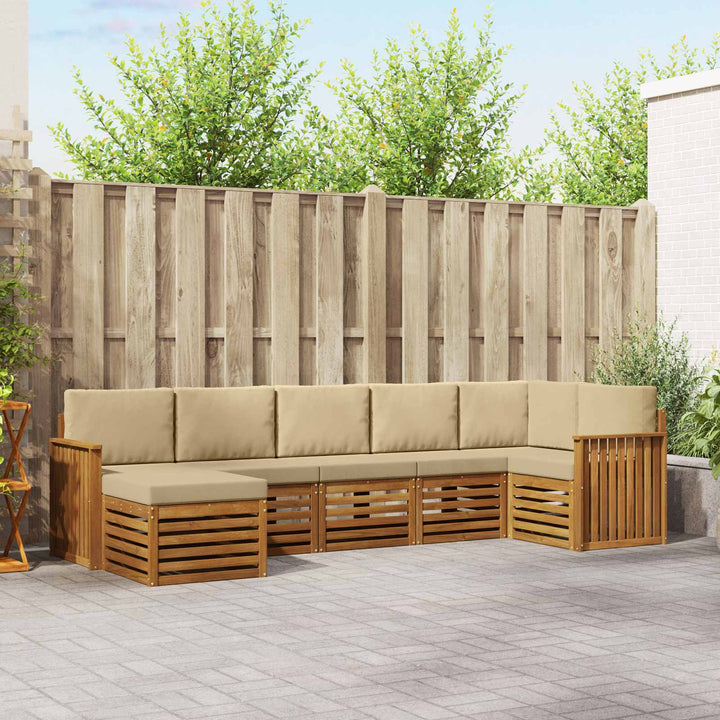 Sektionalsofa sæt 7 pcs Naturlig og Beige Massivt Akacietræ