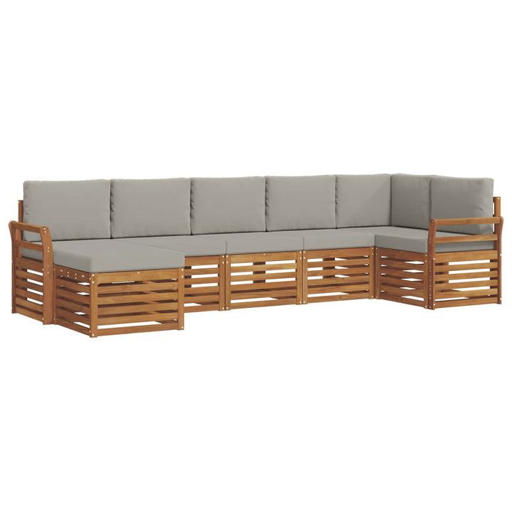Sektionalsofa sæt 7 pcs Naturlig og Lys Grå Massivt Akacietræ