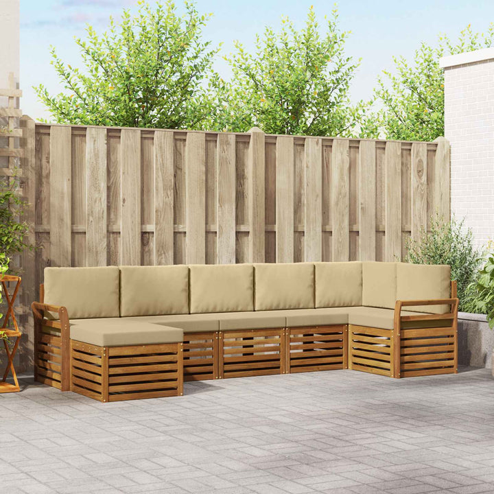 Sektionalsofa sæt 7 pcs Naturlig og Beige Massivt Akacietræ