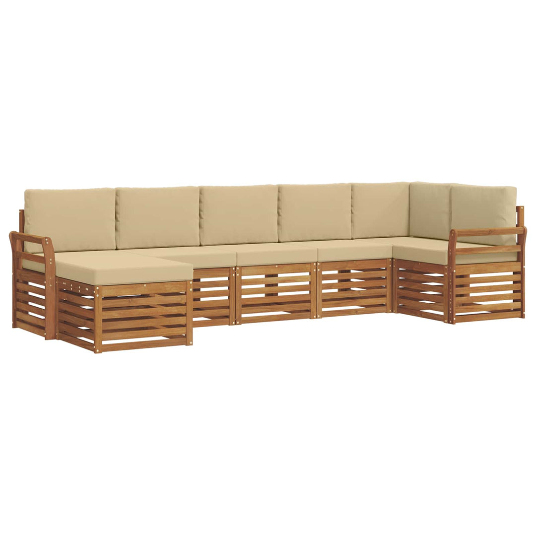 Sektionalsofa sæt 7 pcs Naturlig og Beige Massivt Akacietræ