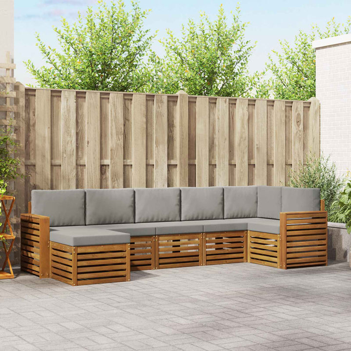 Sektionalsofa sæt 7 pcs Naturlig og Lys Grå Massivt Akacietræ