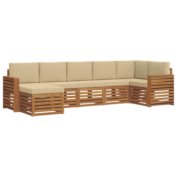 Sektionalsofa sæt 7 pcs Naturlig og Beige Massivt Akacietræ