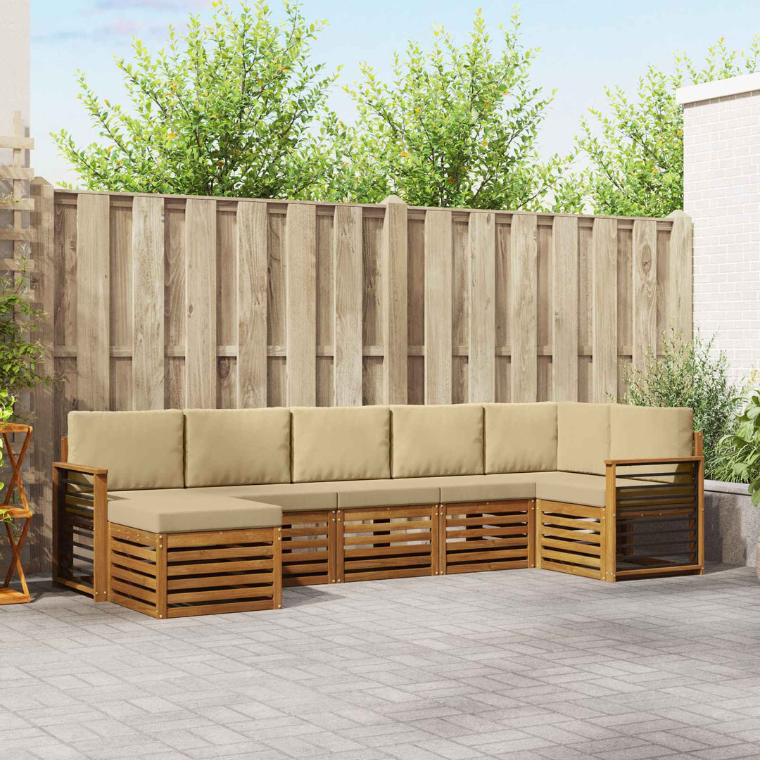 Sektionalsofa sæt 7 pcs Naturlig og Beige Massivt Akacietræ