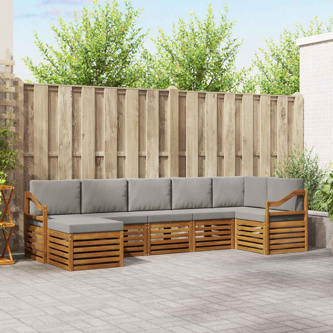 Sektionalsofa sæt 7 pcs Naturlig og Lys Grå Massivt Akacietræ