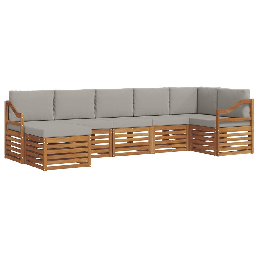 Sektionalsofa sæt 7 pcs Naturlig og Lys Grå Massivt Akacietræ