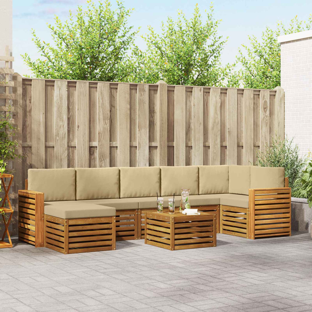 Udendørs sofagruppe 8 pcs Naturlig og Beige Massivt Akacietræ