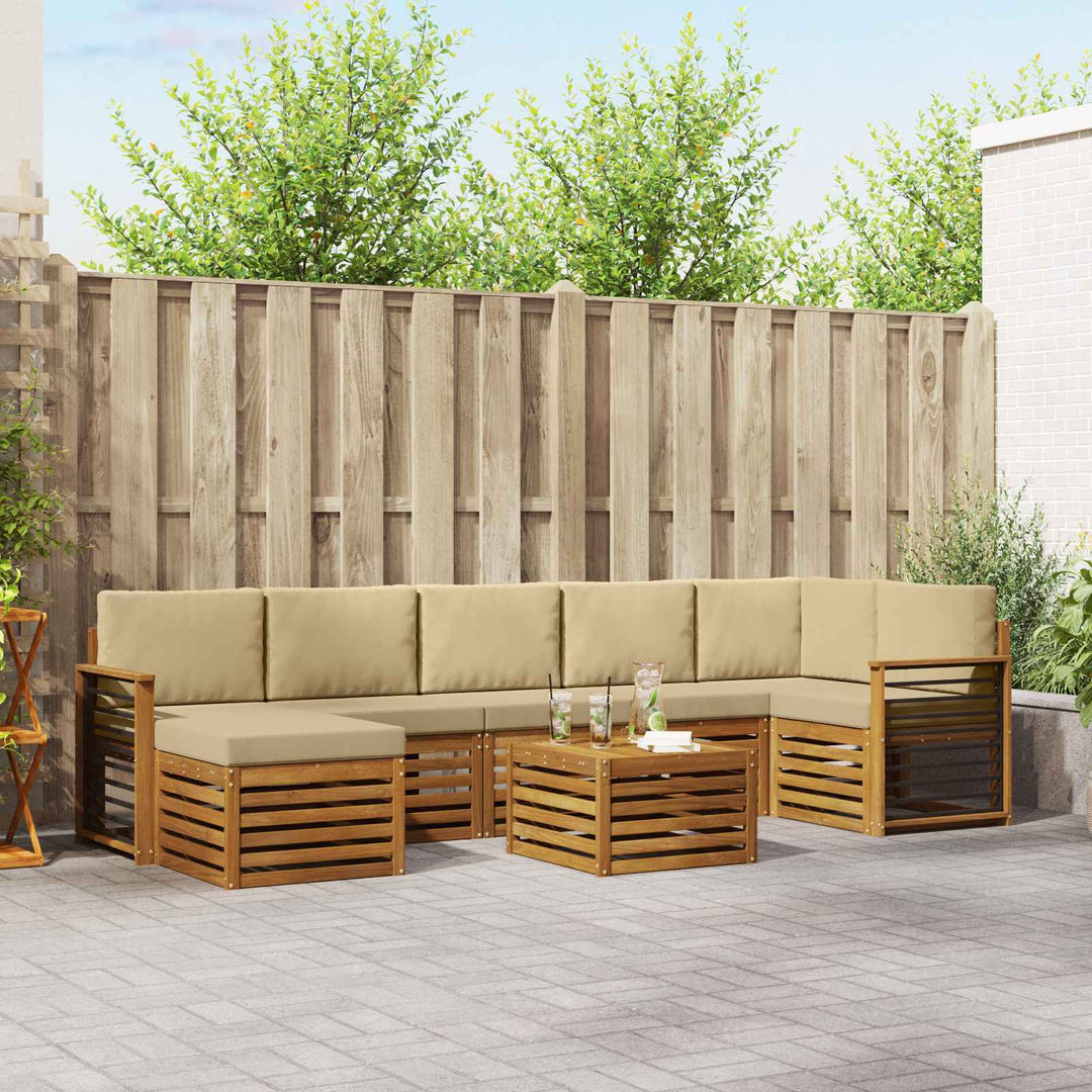 Udendørs sofagruppe 8 pcs Naturlig og Beige Massivt Akacietræ