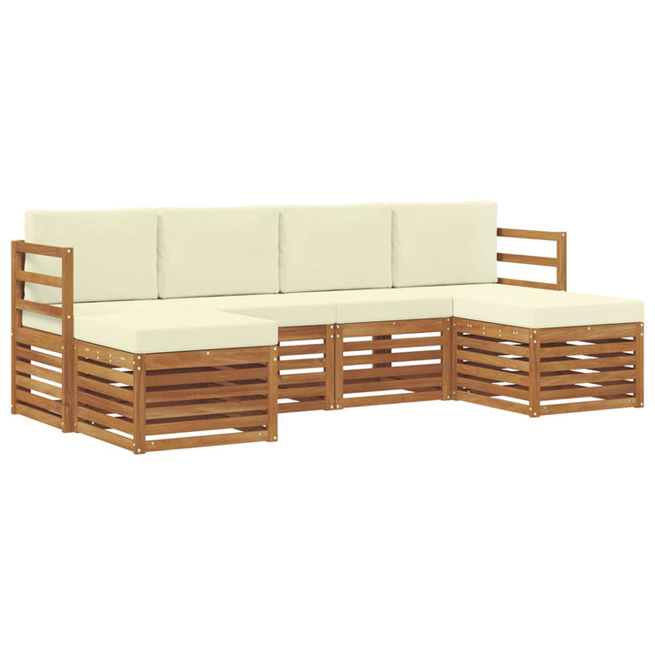 Sofasæt med pude 6 pcs Naturlig og Fløde Massivt Akacietræ