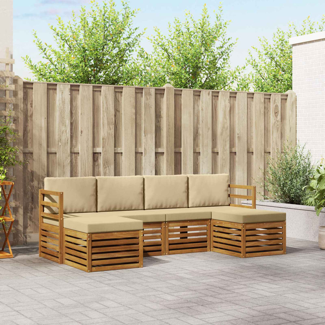 Sofasæt med pude 6 pcs Naturlig og Beige Massivt Akacietræ