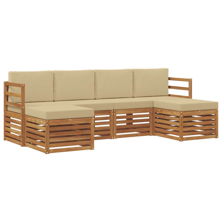Sofasæt med pude 6 pcs Naturlig og Beige Massivt Akacietræ