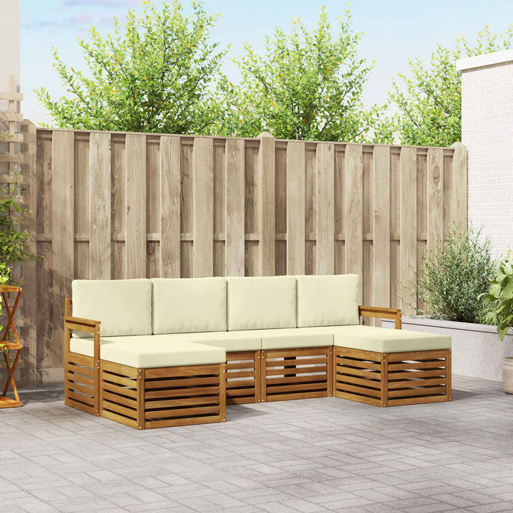 Sofasæt med pude 6 pcs Naturlig og Fløde Massivt Akacietræ