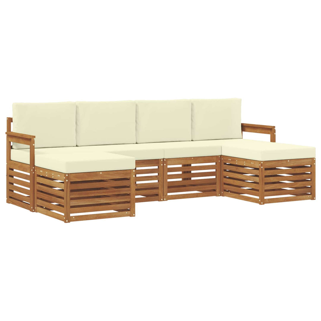 Sofasæt med pude 6 pcs Naturlig og Fløde Massivt Akacietræ