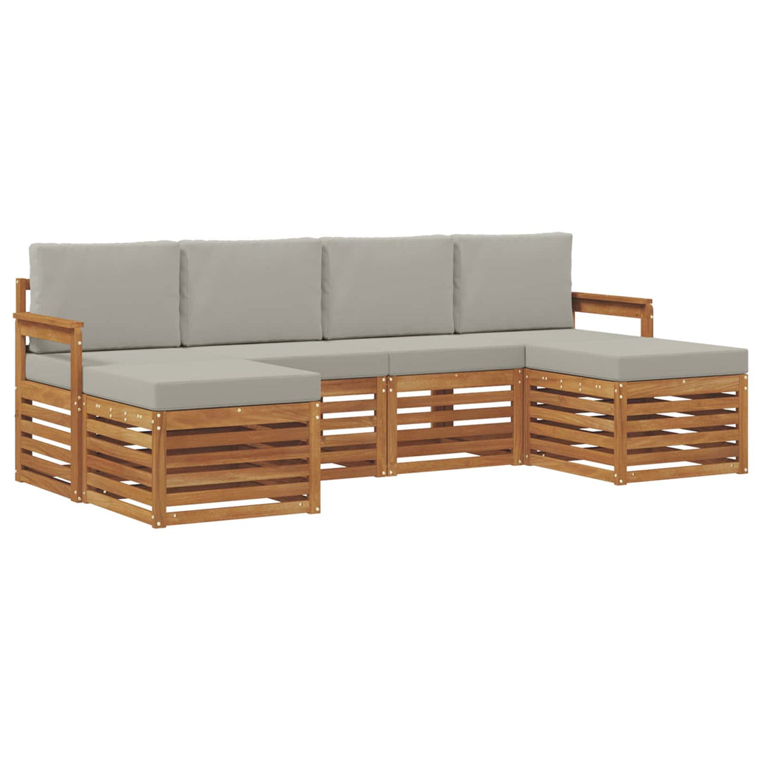 Sofasæt med pude 6 pcs Naturlig og Lys Grå Massivt Akacietræ