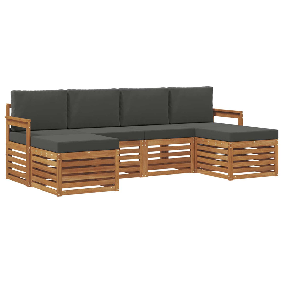Sofasæt med pude 6 pcs Naturlig og Antracit Massivt Akacietræ