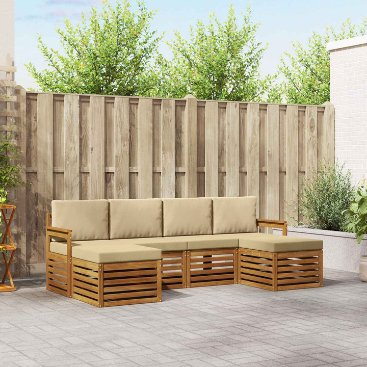 Sofasæt med pude 6 pcs Naturlig og Beige Massivt Akacietræ
