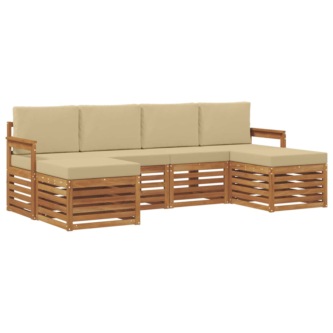 Sofasæt med pude 6 pcs Naturlig og Beige Massivt Akacietræ