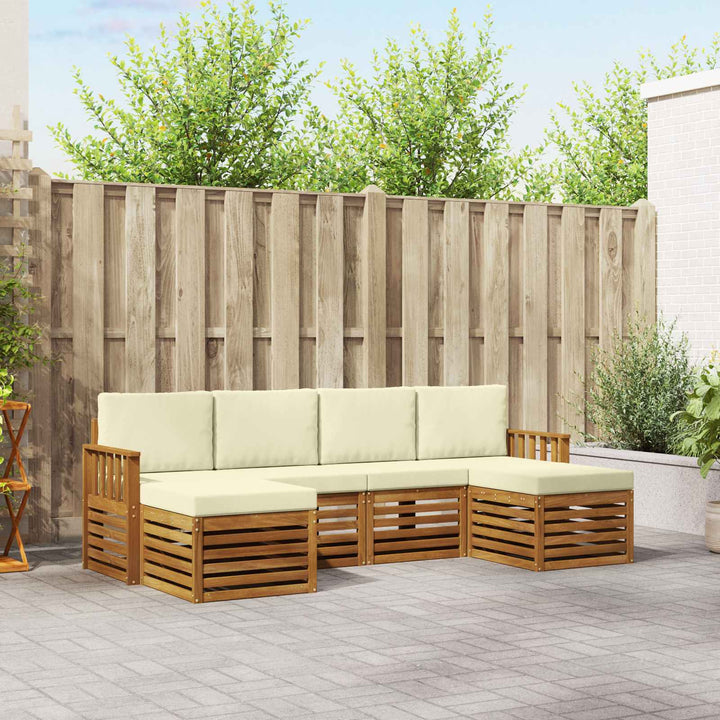 Sofasæt med pude 6 pcs Naturlig og Fløde Massivt Akacietræ