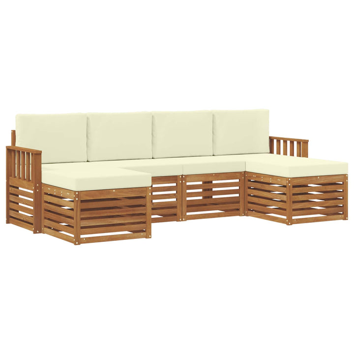 Sofasæt med pude 6 pcs Naturlig og Fløde Massivt Akacietræ