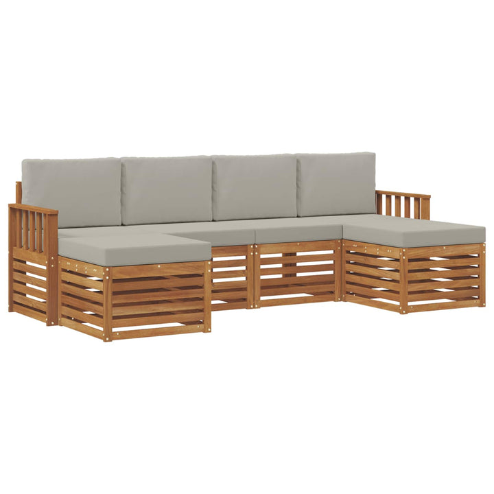 Sofasæt med pude 6 pcs Naturlig og Lys Grå Massivt Akacietræ