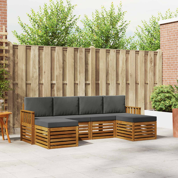 Sofasæt med pude 6 pcs Naturlig og Antracit Massivt Akacietræ